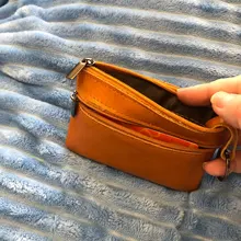 Mini Cartera de piel auténtica con cremallera para hombre y mujer, monedero pequeño y delgado de estilo Vintage