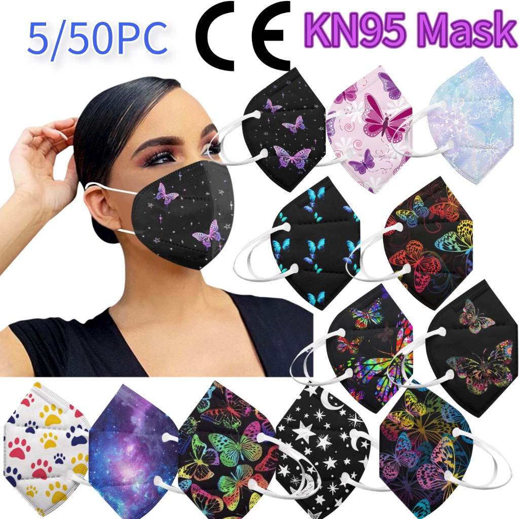 5/50pc mascarilla fpp2 homologada KN95 ffp2mask estampado de mariposa mujeres hombres 3D diseño máscara transpirable mascarilla facial ffp2 kn95