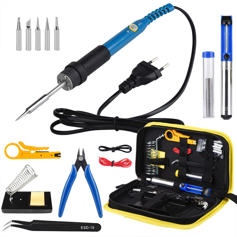 

JCD 14-in-1 Electric Soldering Iron Kit Adjustable Temperature Solder Soldering Tips Desoldering Pump Welding Tools
