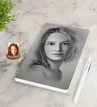 

Personalized Women 'S Charcoal Artistic Portrait Design White Notebook and Pen Gift Seti-5