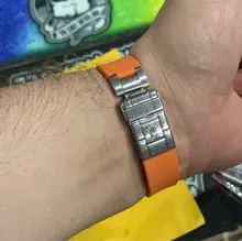 Correa de silicona de extremo curvado para reloj, 20mm, negro, verde, azul y naranja, para correa de papel, RX, Daytona, Submariner, GMT explorer 2, pulsera