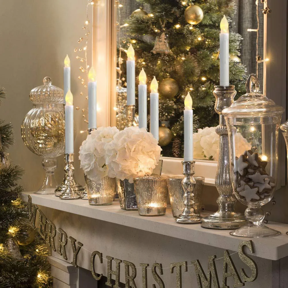 1x светодиодные греющие свечи, восковые, беспламенные, мерцающие рождественские лампы, искусственный светильник в виде свечи, Свадебный декор, украшение для дома, Рождество, ВКЛ/ВЫКЛ