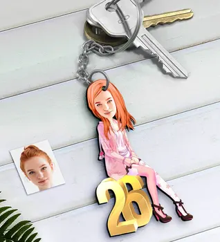 

Personalized Women 'S Birthday Caricature Of Wood Anahtarlık-10