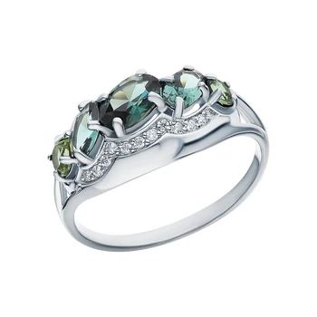 

Silver ring with cubic zirconia and tourmaline imitation sunlight sample 925