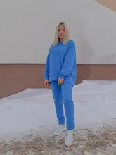 Outfits Women Tracksuit Sweatpants-Set Tops Two-Piece-Set Blue Cotton And Solid MEIYANGYOUNG