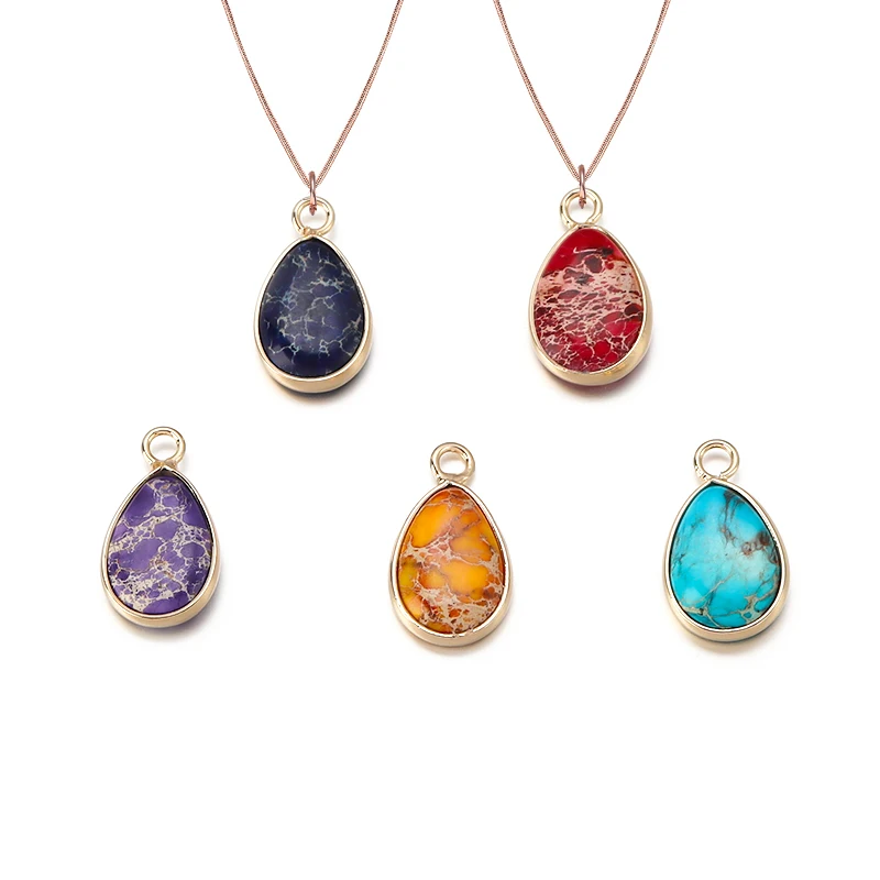 

2PCS Natural Stone Pendant Copper Real Gold Plated Emperor Stone For Jewelry Making Women Necklace Bracelet Earrings DIY