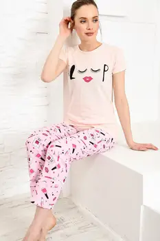 

Trend Alacati Style Women Red Printed Pajamas set ALC-X3927