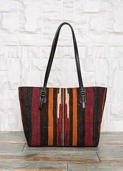 

Huge Deal Customizable Colors Kilim Genuine Leather Lining Tapestry Canvas Large Shopping Tote Bag Organic Woven Shoulder Bag
