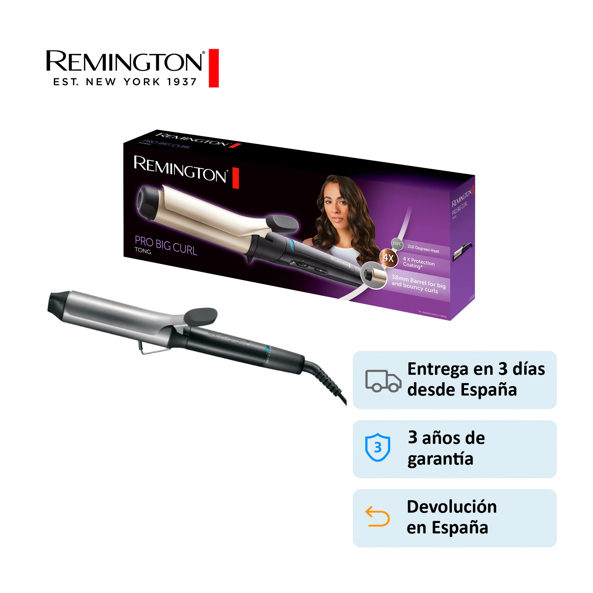 Remington Pro Big Curl CI5538 Rizador Pelo, y Titanio, Pinza de Pelo de 38 mm, Negro|Difusores de pelo| - AliExpress