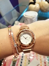 Relojes de lujo con correa de red magnética para mujer, pulsera de oro rosa, reloj femenino