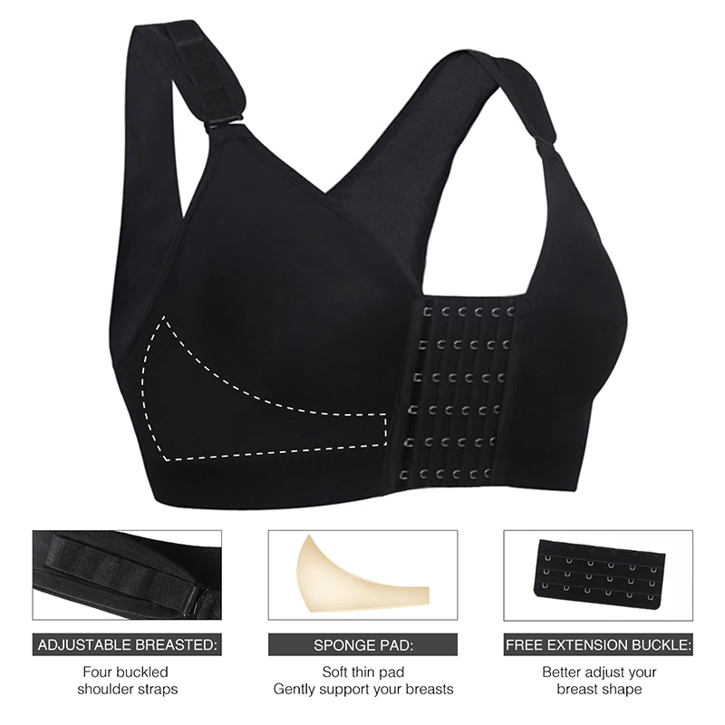 Post Surgery Compression Bra For Women - Front Closure, Adjustable Straps, Wirefree