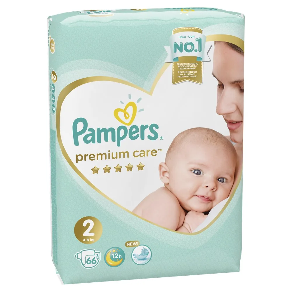 Подгузники Pampers Premium Care, Размер 2, 4-8кг, 66 штук