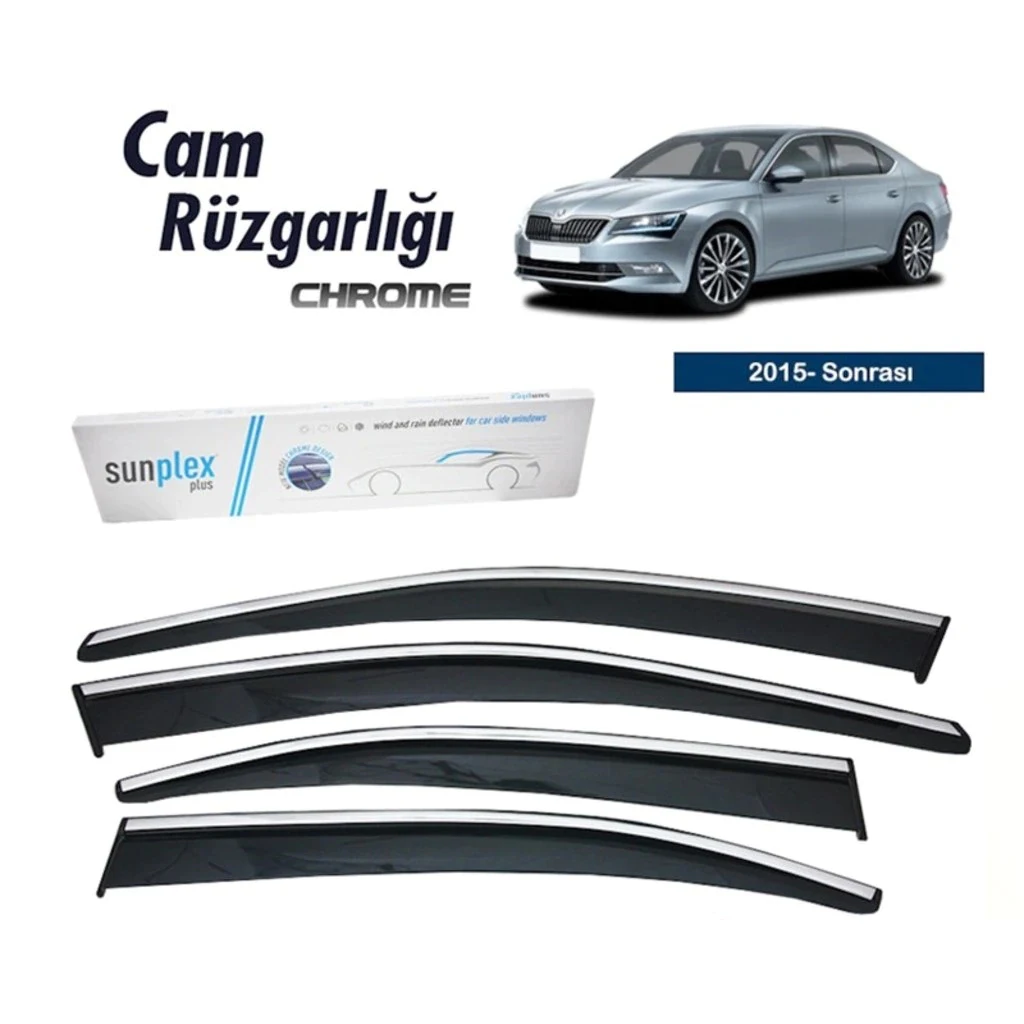 

For Skoda Superb Chromium-Plated Rain Window Visor Wind Deflector Piano Black 4 pcs 2015-2020