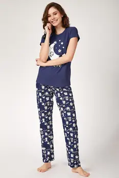 

Happiness ist. Women Hair Straped Printed Knitted Pajamas Set EC00021