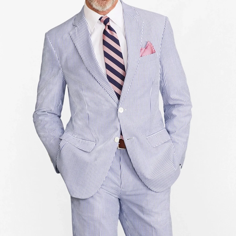 Fashion Design Summer Seersucker Suits Custom Made Suits Light Weight Breathable Seersucker Cotton Suit Tailor Made Suits Men