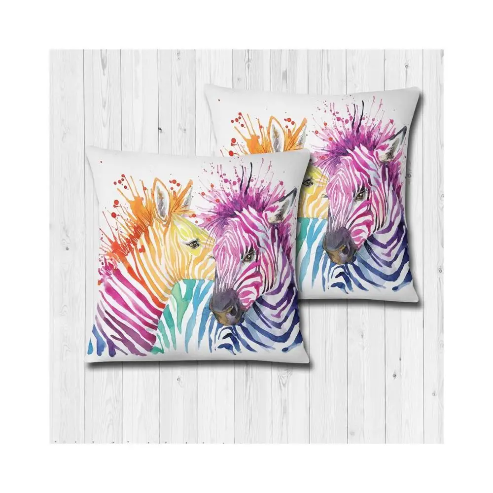 

2 Pieces Decorative Cushion 70 x 70 Core Colorful Zebra Patterned, Soft Floor Pillow Seat Decoration Interior Made in Turkey