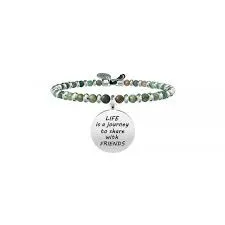 

KIDULT 316L STAINLESS STEEL BRACELET, GREEN AGATE AND CRYSTAL "LIFE IS A JOURNEY…” 731446-LOVE