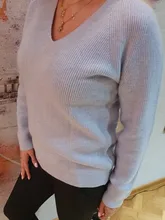 Knitted Tops 100%Cashmere-Sweater Womens Outwear Loose Winter Large-Size Standard V-Neck