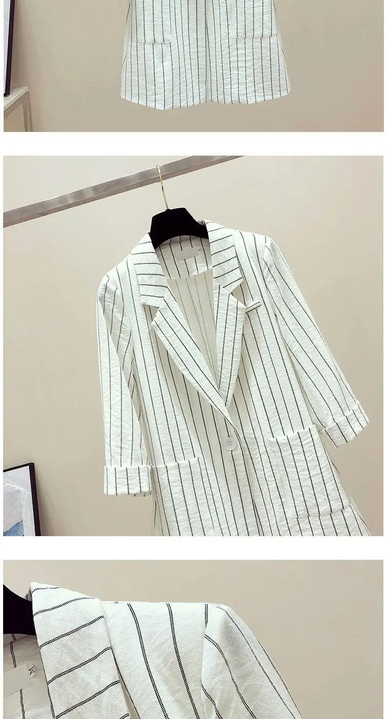 Spring / summer new loose British stripe Blazer sunscreen coat women's medium length thin casual suit UT073