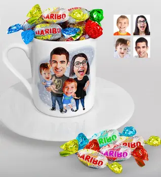 

Personalized Family Caricature Of Turkish Coffee cup And Haribo Candy Gift Seti-3
