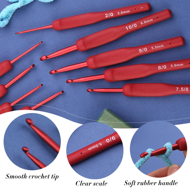 Tpr 9Pcs Piros Horgolthorgok Szilikon Fogantyúval Kötő Tűk Szerszámok Pu Rózsaszín Táska 2,0 Mm -Től 6,0 Méretű - Image 5