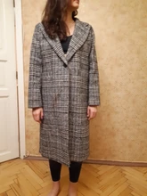 Plaid Coat Pocket-Jackets Cashmere Autumn Winter Long Women Outwear Warm Thickness Casual