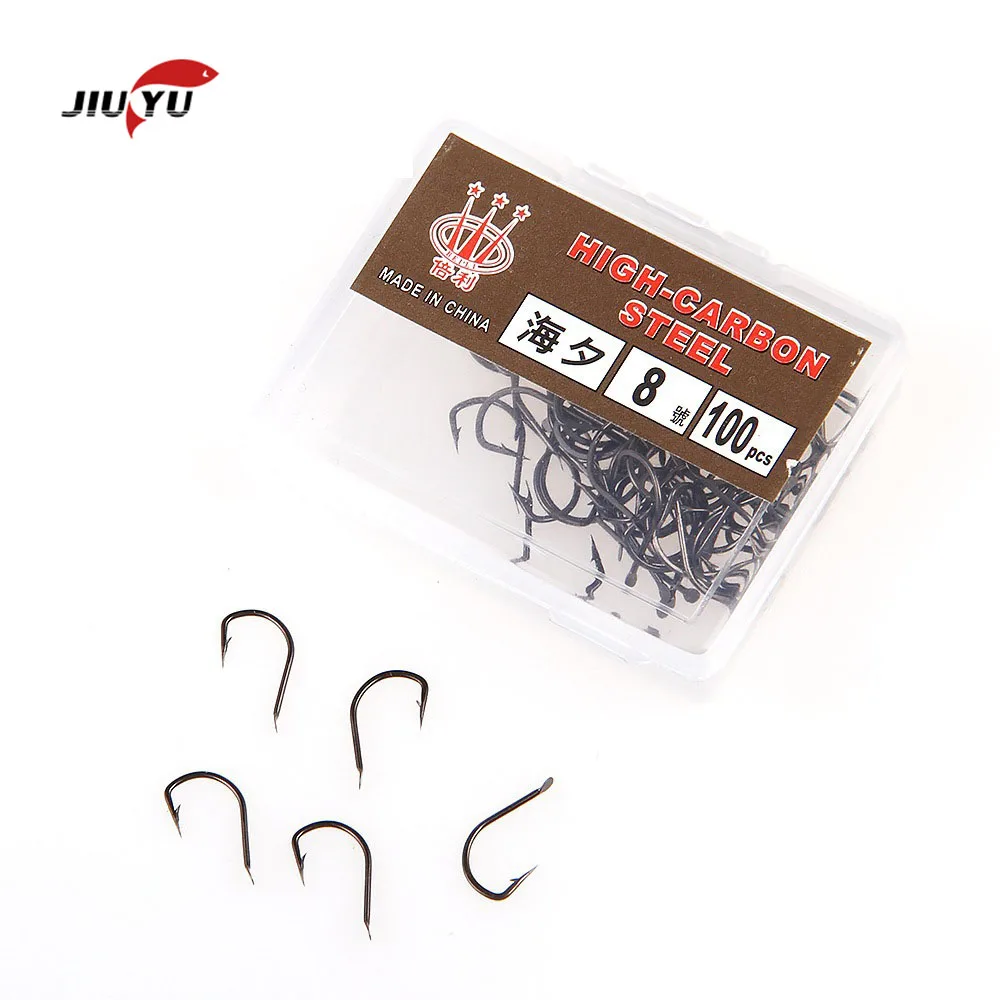 

JIUYU 100pcs High Carbon Steel Fishing Hooks Sea Circle Single Fishhook Carp Fly Fishing Accessories Jig Barbed Hook Set
