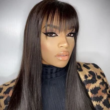 

Straight Wig With Bangs Brazilian Human Hair Wigs With Bangs 28 Inches Remy Full Machine Made Wigs Natural Color