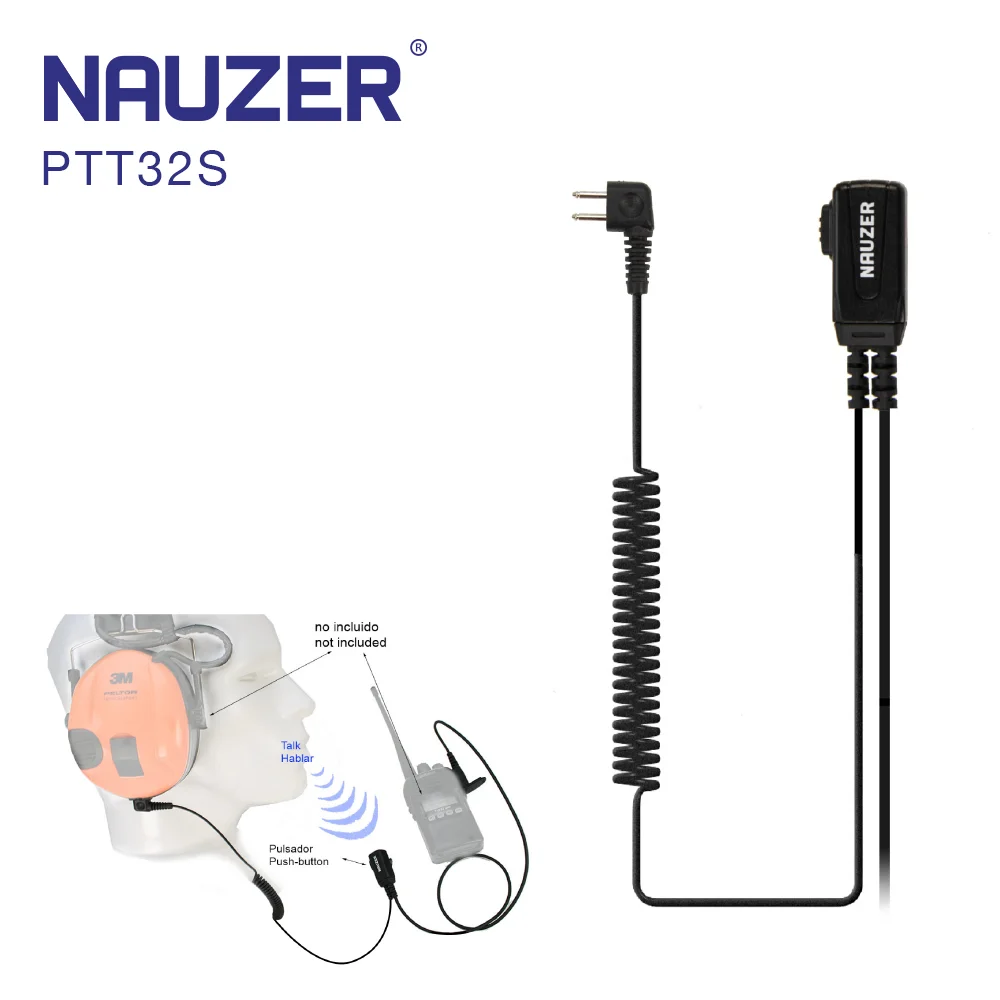 Nauzer Ptt-32S Midland Cavo Con Micro Ptt Casco Compatibile Peltor Sporttac Caccia E Midland Walkies Connettore Compatibile Per Attrezzatura Alan 441 