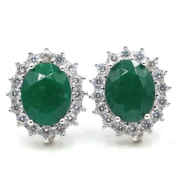 

15x13mm SheCrown Real Green Emerald Highly Recommend Top Selling Pearl Collection Wedding Silver Earrings