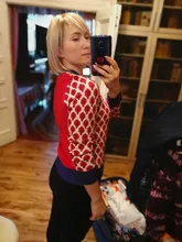 Las mujeres nuevo Vintage hoja de Jacquard cálido suéteres de manga larga o-Cuello Lurex jerséis de Navidad de punto otoño Tops Retro C-014