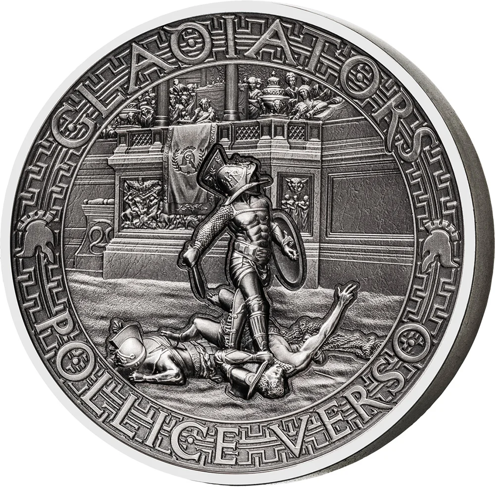 POLLICE VERSO гладиаторы 2 унции серебряной монеты 5$ Соломоновы Острова