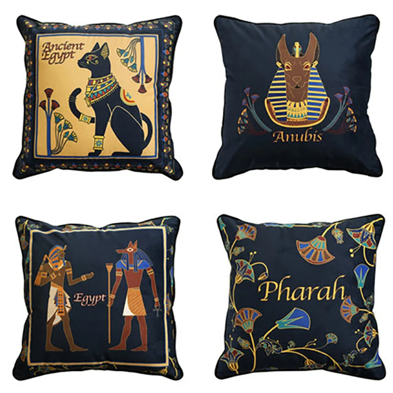 Винтажная египетская подушка, наволочка для подушки, египетские иероглифы, старые логографические детали, алфавитные элементы, декоративный квадрат
