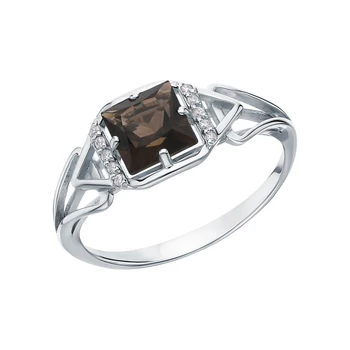 

Silver ring with раухтопазами and cubic zirconia sunlight sample 925