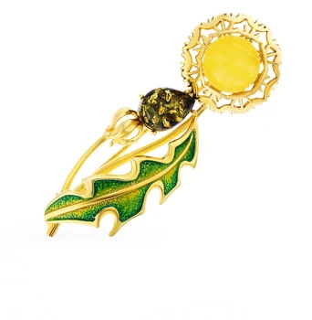 

Silver brooch with amber sunlight sample 925