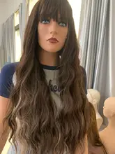 OneNonly-Peluca de cabello sintético largo degradado para mujer, pelo Natural resistente al calor, ondulado y suelto con flequillo, color marrón y Rubio, para Cosplay