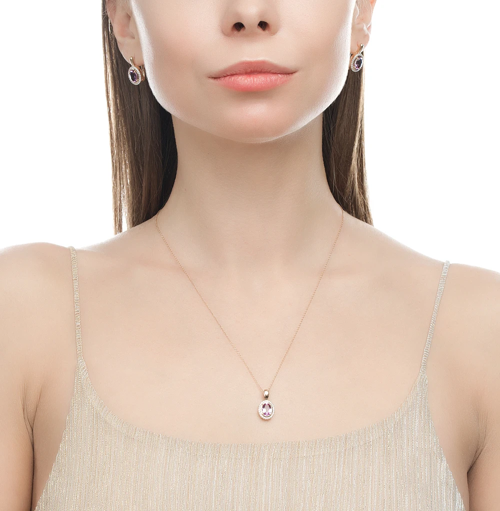 Gold pendant with amethyst and cubic zirconia SUNLIGHT test 585