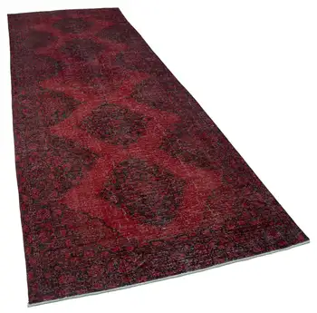 

144x400 Cm Red Handmade English Over Dyed Runner Rug-5x13 Ft