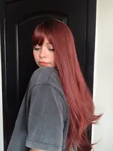 LOUIS FERR-pelucas sintéticas de pelo largo ondulado para mujeres negras, ombré, vino tinto, con flequillo, pelo resistente al calor, estilo africano y americano