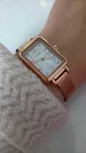 Relojes de malla de acero inoxidable con diamantes de imitación para mujer, esfera de nácar rectangular, Retro, Japón