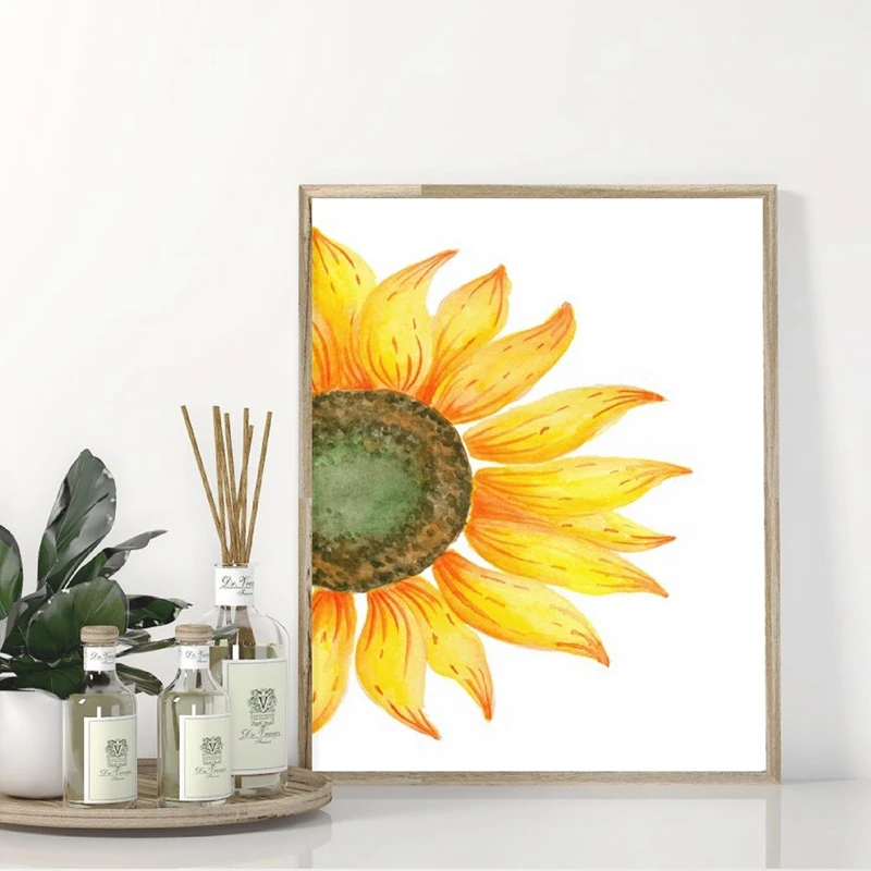 Watercolor Sunflower Painting Hand Drawing Flower Poster Modern Wall Art Canvas Print Wall Picture For Living Room Home Decor|Painting & Calligraphy| - Aliexpress