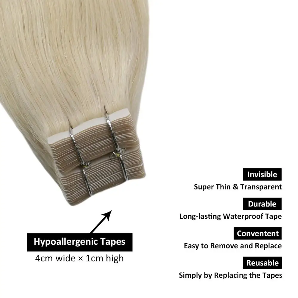 Ugeat 12-24inch Tape in Human Hair Extensions Real Hair Machine Remy Silky Straight Seamless Skin Weft Solid Color 10P/20P/40P