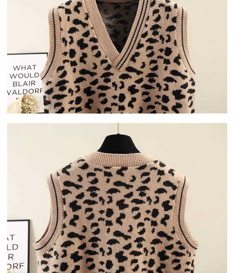 Весна женский свитер с леопардовой раскраской полосатый джемпер женский свитер без рукавов пуловер с вырезом в виде буквы V вязанный Топ Runway