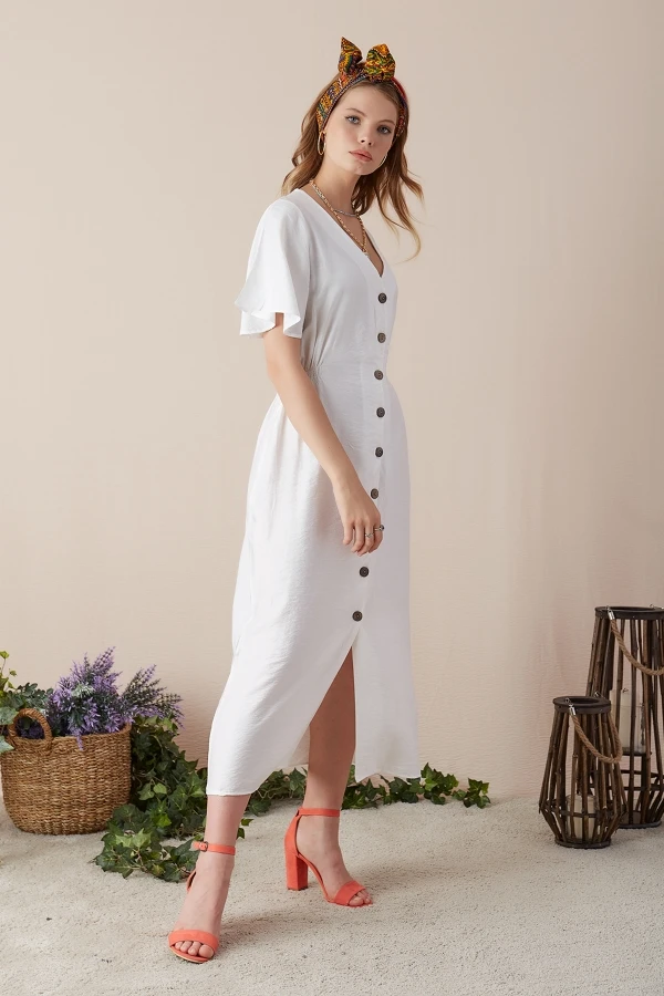 

Long Dress -button -Ecru by Defile