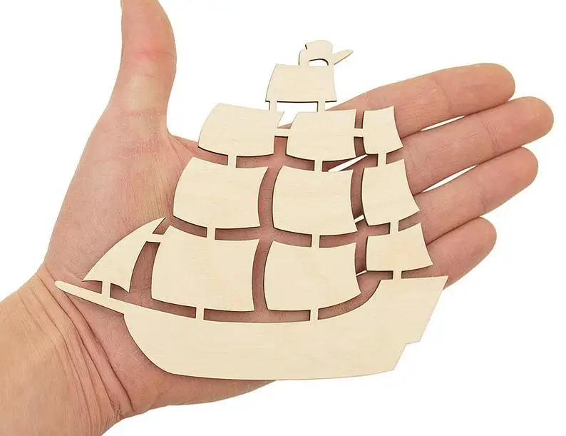 Wooden Pirate Ship(14cm) Shape Sailboat Art Projects Craft Decoration Gift Decoupage Sea Decor 0569