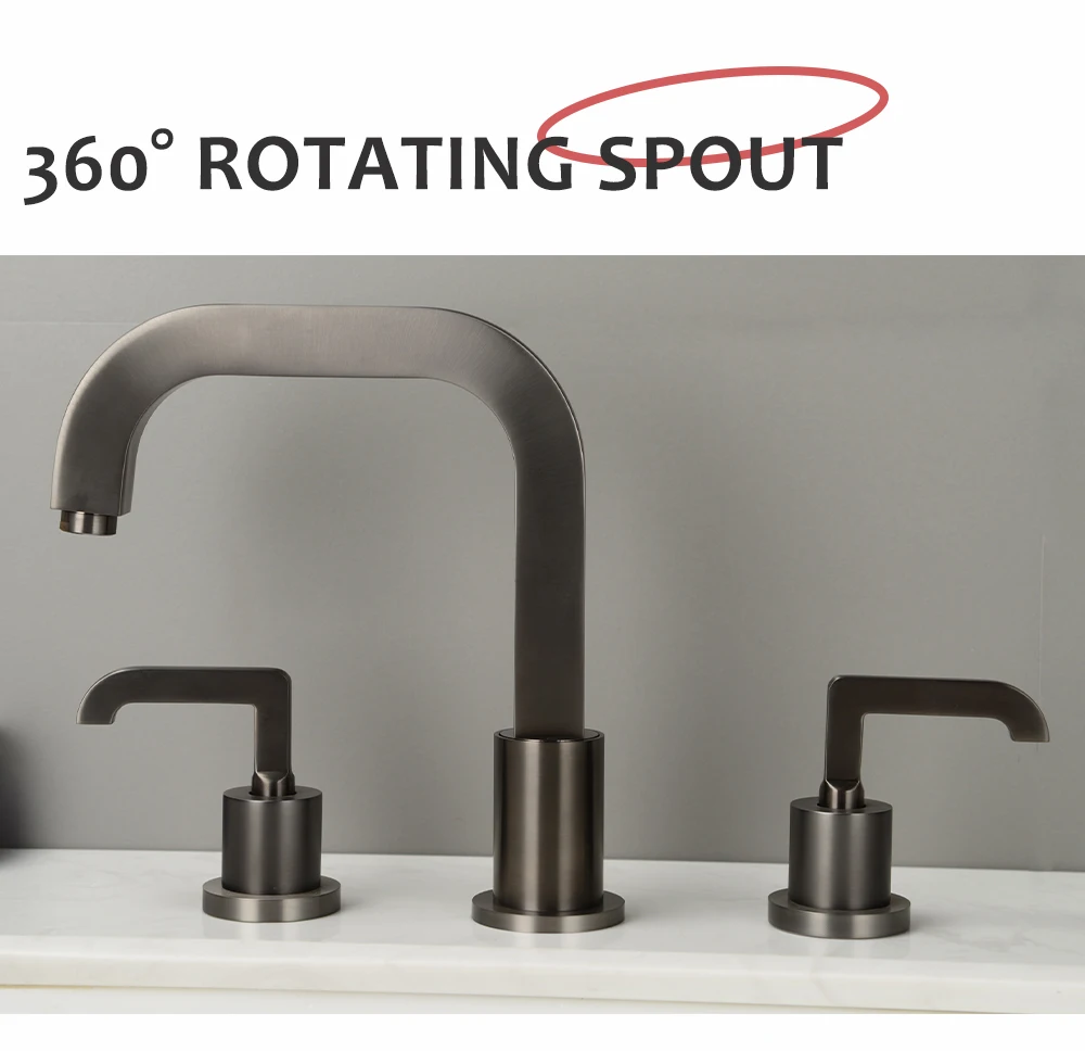 Bagnolux Gun Grau Deck Montiert Verbreitet Bad Über Gegen Becken Wasserhahn Dual Halter Drei-loch Mixer Und Kalten Wasser wasserhähne – Detail 9