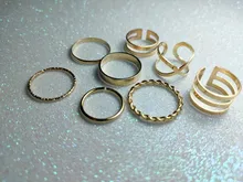 KISSWIFE-Juego de 8 anillos de color dorado para mujer, diseño redondo simple, hecho a mano, anillo geométrico, regalos de joyería para mujer