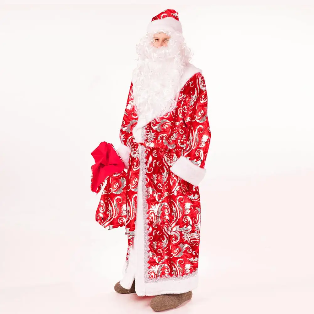 Костюм Деда Мороза с бородой 48 56 шуба + шапка + варежки + мешок + борода. Зимние узоры новый год|Праздничные костюмы| | АлиЭкспресс