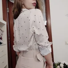 Casual Women Blouse Tops Collar Long-Sleeve Office-Work Printed Polka-Dot Fashion Ladies