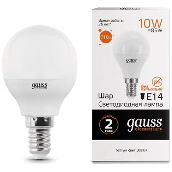 

Gauss bulb led Elementary ball 10W E14 710lm 3000K 53110 pack 10 PCs